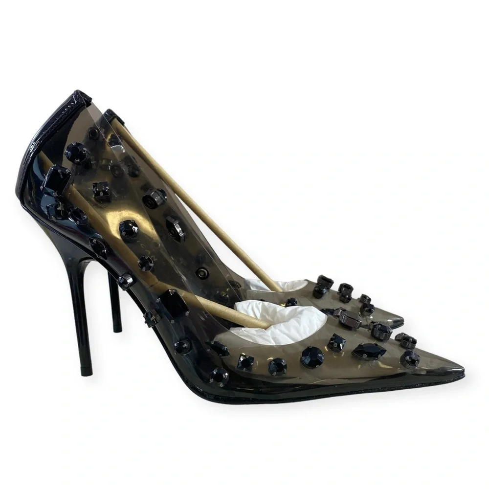 Good American Jeweled Emma Heels Womens 10 Black Diamonds Forever Stiletto Pumps